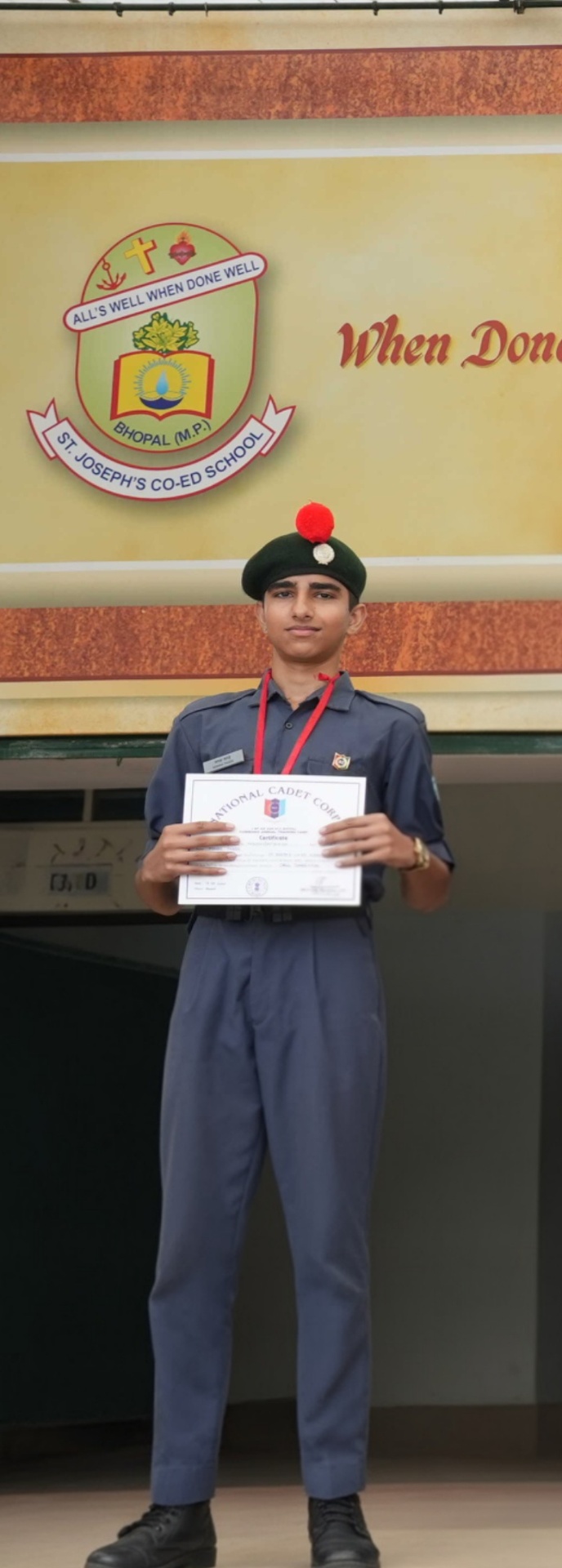 Manas Tagde in NCC uniform holding National Cadet Corps certificate